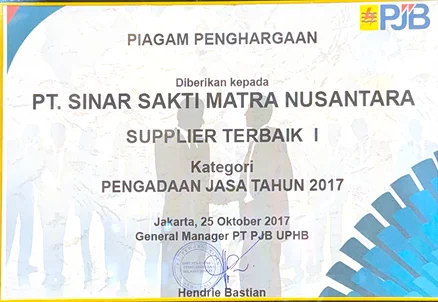 Piagam Penghargaan PJB — Supplier Terbaik I Pengadaan Jasa 2017