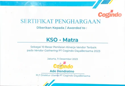 Sertifikat Penghargaan Cogindo — KSO Matra